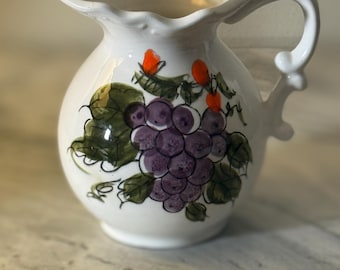 Hand Painted Cream Pitcher: Grapes and Leaves Floral Design
