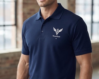 Victorious Christian Apparel - Minimal Geometric Falcon Chest Logo Polo | Pique Polo