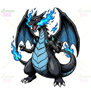 Mega Charizard X Blue Flame Dragon Pokémon Clipart PNG Digital Nedladdning