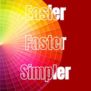 Peut inclure: Un design graphique présentant une roue chromatique circulaire aux couleurs vives sur un fond rouge uni. Le texte indique : (the best presets made by me), Easier, Faster, Simpler, et MADE BY AN EDITOR FOR OTHER EDITORS en blanc.