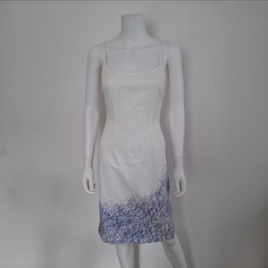 blue cream dress FLORAL MIDI WITH PANEL DETAIL, BUTTON FRONT AND PUFF SLEEVES Cream / 14 Silk Satin Colors:Midnight Blue 872 happy moment Outfits for Work with breathable fabric