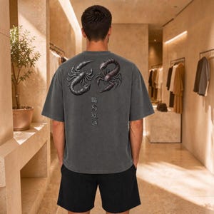 Scorpion Graphic Heavyweight Tee, Cyberpunk Streetwear, Garment-dyeed Cotton Shirt