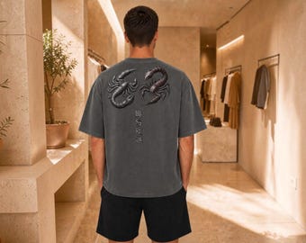 Scorpion Graphic Heavyweight Tee, Cyberpunk Streetwear, Garment-Dyed Cotton Shirt