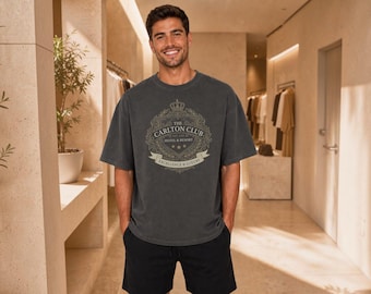 Carlton Club Crest Graphic Tee, Comfort Colors 1717 Garment-Dyed Cotton Shirt