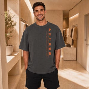 Python Vertical Code Typography Tee, Data Science Programmer Shirt, AI Cyberpunk Apparel