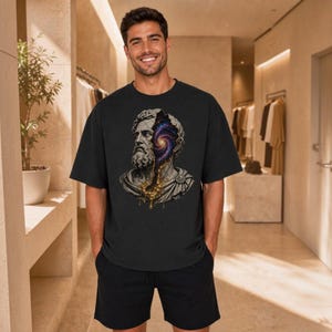 Marcus Aurelius Galaxy Bust T-shirt, kosmisch Grieks standbeeld grafisch T-shirt