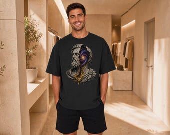 Marcus Aurelius Galaxy Bust T-Shirt, Cosmic Greek Statue Graphic Tee