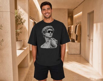 Modern David Statue Graphic Tee, Vaporwave Streetwear, Comfort Colors 1717, Grunge Sculpture