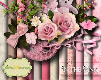 In the Pink- Flower Digital Scrapbook Kit Floral Scrapbook Printable Papers 12x12 Backgrounds Digital FREE QuickPage Layout Printable