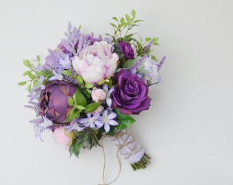 Boho Bouquet, Purple, Lavender, Wildflower Bouquet, Light Purple, Peony Bouquet, Wedding Bouquet, Bridal Bouquet, Silk Flower Bouquet