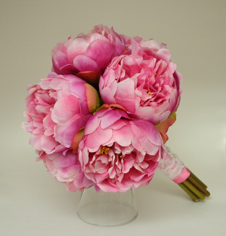 Silk Peony Bouquet Hot Pink Peonies Shabby Chic Peony Flowers Etsy