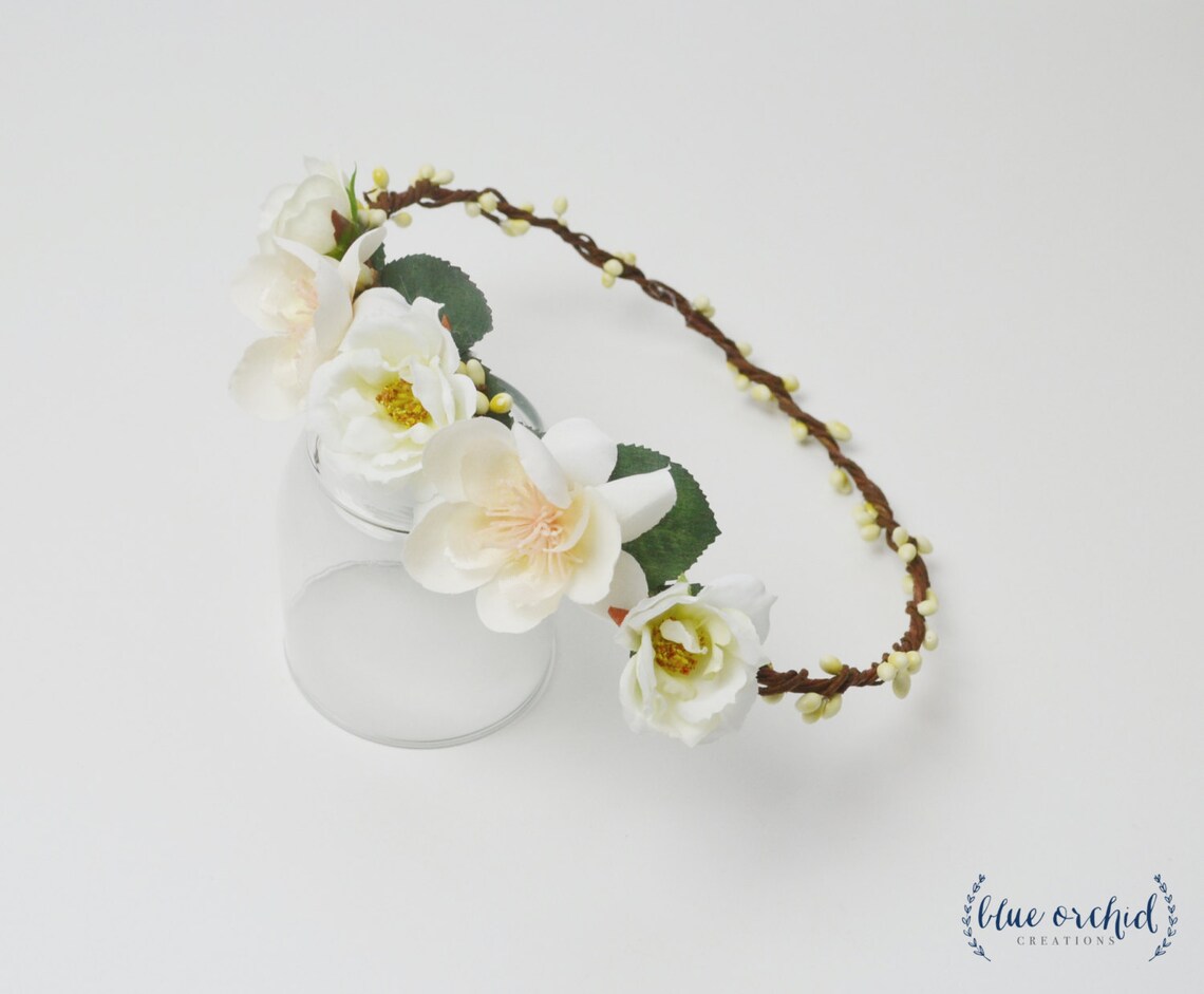 Silk Flower Crown White Flower Crown Flower Crown Boho Etsy