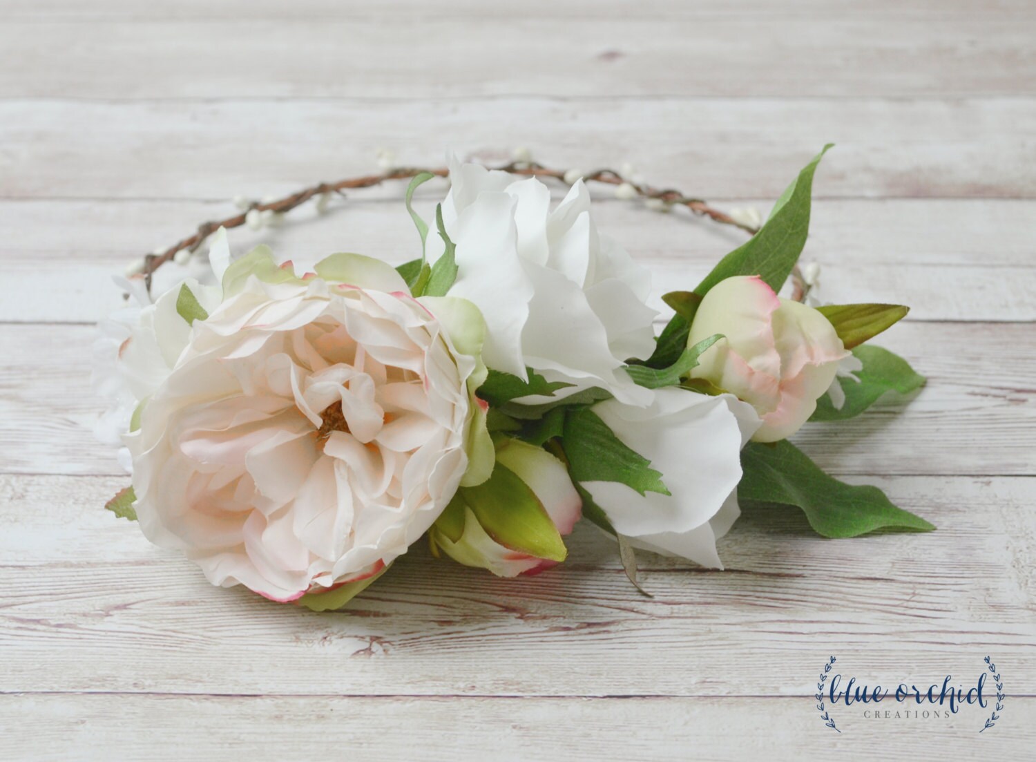 Peony Flower Crown Cream and Pink Flower Crown Silk Flower Etsy
