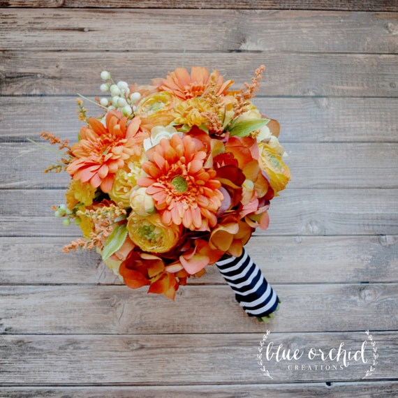 Fall Wedding Bouquet Yellow And Orange Bouquet Silk Wedding Etsy