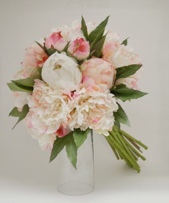 Silk Peony Bouquet Light Pink Peonies Shabby Chic Peony Etsy