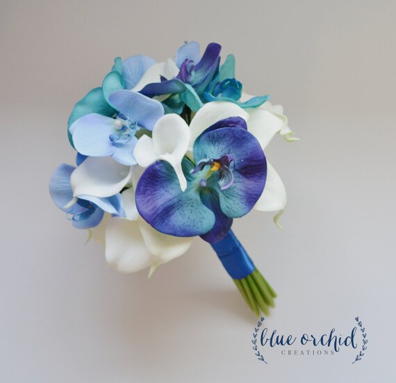 Bouquet De Mariage Bleu Fleurs Bleues Bouquet Orchidée Orchidée Turquoise Turquoise Orchidée Orchidée Bleu Et Bouquet De Demoiselle Dhonneur