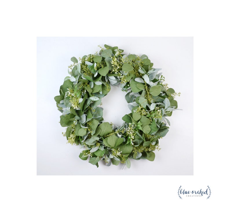 Year Round Wreath Full Wreath Eucalyptus Wreath Front Door Wreath Greenery Lambs Ear Artificial Wreath Summer Wreath Gift for Her