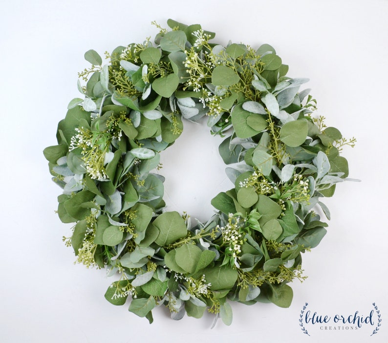 Year Round Wreath Full Wreath Eucalyptus Wreath Front Door Wreath Greenery Lambs Ear Artificial Wreath Summer Wreath Gift for Her