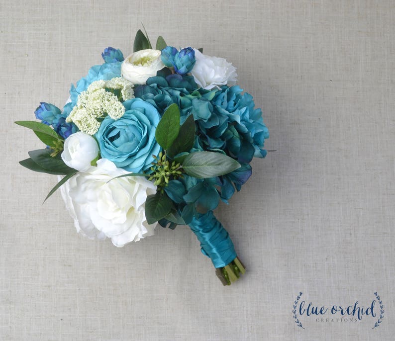 Wedding Bouquet Artificial Bouquet Teal Wedding Flowers Custom Wedding Bouquet Bridal Bouquet Turquoise Boho Silk Flower Bouquet
