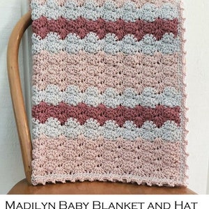 Crochet Baby Blanket PATTERN Madilyn Baby Blanket and Hat Baby Afghan Pattern Girl Baby Blanket Pink Gray Baby Blanket Baby Gift image 7