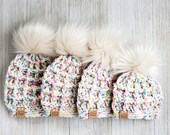 Baby Hat with Faux Fur Pompom - Baby Girl Beanie - Light Beige Pink Green Blue Baby Beanie - Infant Waffle Hat - Baby Hat in 4 Sizes