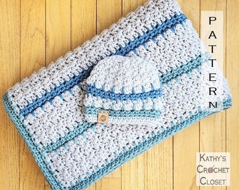 Everett Baby Blanket and Hat - Crochet Infant Afghan and Beanie Pattern (PDF Download)