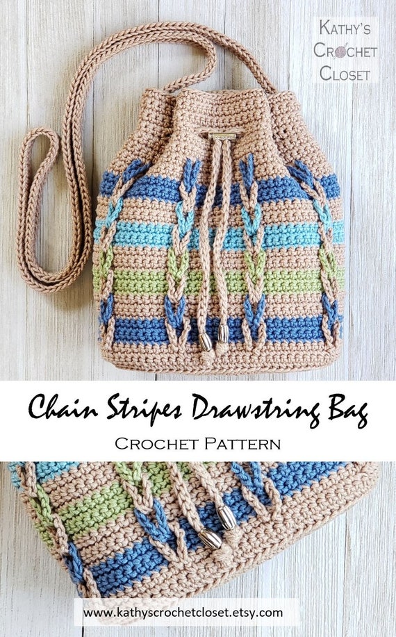 Chain Stripes Drawstring Bag - DIY Crochet Cinch Purse  display picture 1