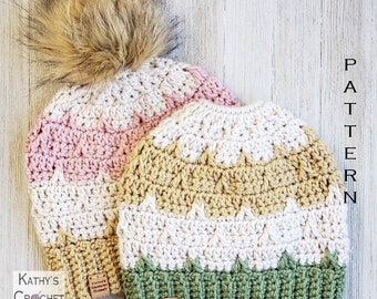 Crochet Ponytail Hat PATTERN - Erin Ponytail Hat - Crochet Messy Bun Beanie Pattern - Crochet Bun Hat Pattern - Messy Bun Hat - Pom Beanie