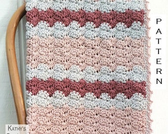 Couverture de bébé au crochet MOTIF - Couverture de bébé Madilyn et chapeau - Motif afghan de bébé - Couverture de bébé fille - Couverture de bébé gris rose - Cadeau de bébé