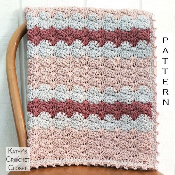 Crochet Baby Blanket PATTERN -  Madilyn Baby Blanket and Hat - Baby Afghan Pattern - Girl Baby Blanket -  Pink Gray Baby Blanket - Baby Gift
