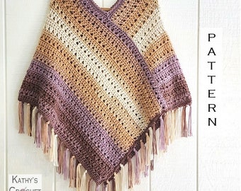 Crochet Poncho PATTERN - Fall Fringe Poncho - Poncho with Fringe Pattern - Yarn Cake Poncho Pattern - Easy Crochet Poncho