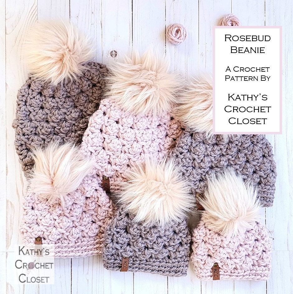 Rosebud Beanie - Crochet Super Bulky Hat PATTERN in 6 Sizes (PDF