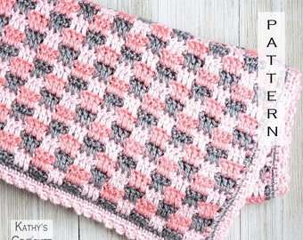 Crochet Baby Blanket Pattern - Checks Please Baby Blanket - Baby Afghan Pattern - Pink Baby Blanket Pattern - Checked Baby Blanket Pattern