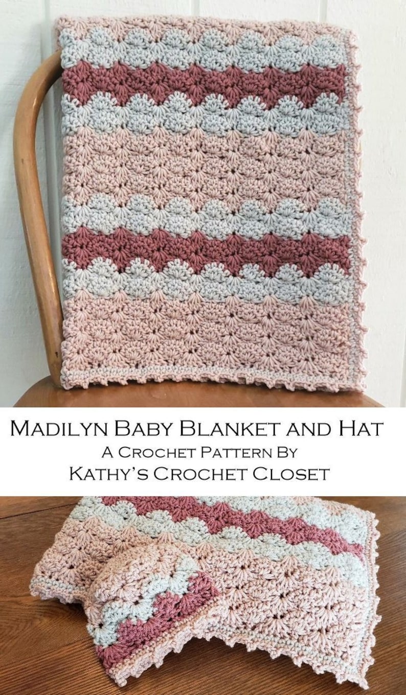 Crochet Baby Blanket PATTERN Madilyn Baby Blanket and Hat Baby Afghan Pattern Girl Baby Blanket Pink Gray Baby Blanket Baby Gift image 7