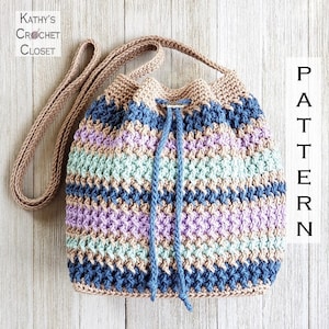 Crochet Bag PATTERN -  Crooked Post Drawstring Bag - DIY Crochet Bag - Crochet Crossbody Bag Pattern - Crochet Drawstring Bag Pattern