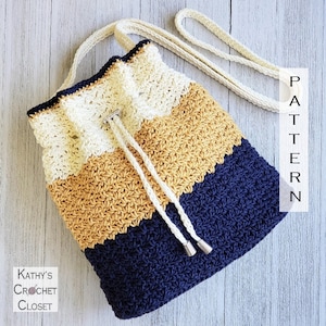 Crochet Bag PATTERN - Coastal Drawstring Bag - Crochet Crossbody Bag Pattern - DIY Crochet Bag - Drawstring Crossbody Bag Pattern