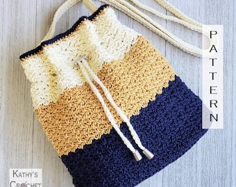 Crochet Bag PATTERN - Coastal Drawstring Bag - Crochet Crossbody Bag Pattern - DIY Crochet Bag - Drawstring Crossbody Bag Pattern