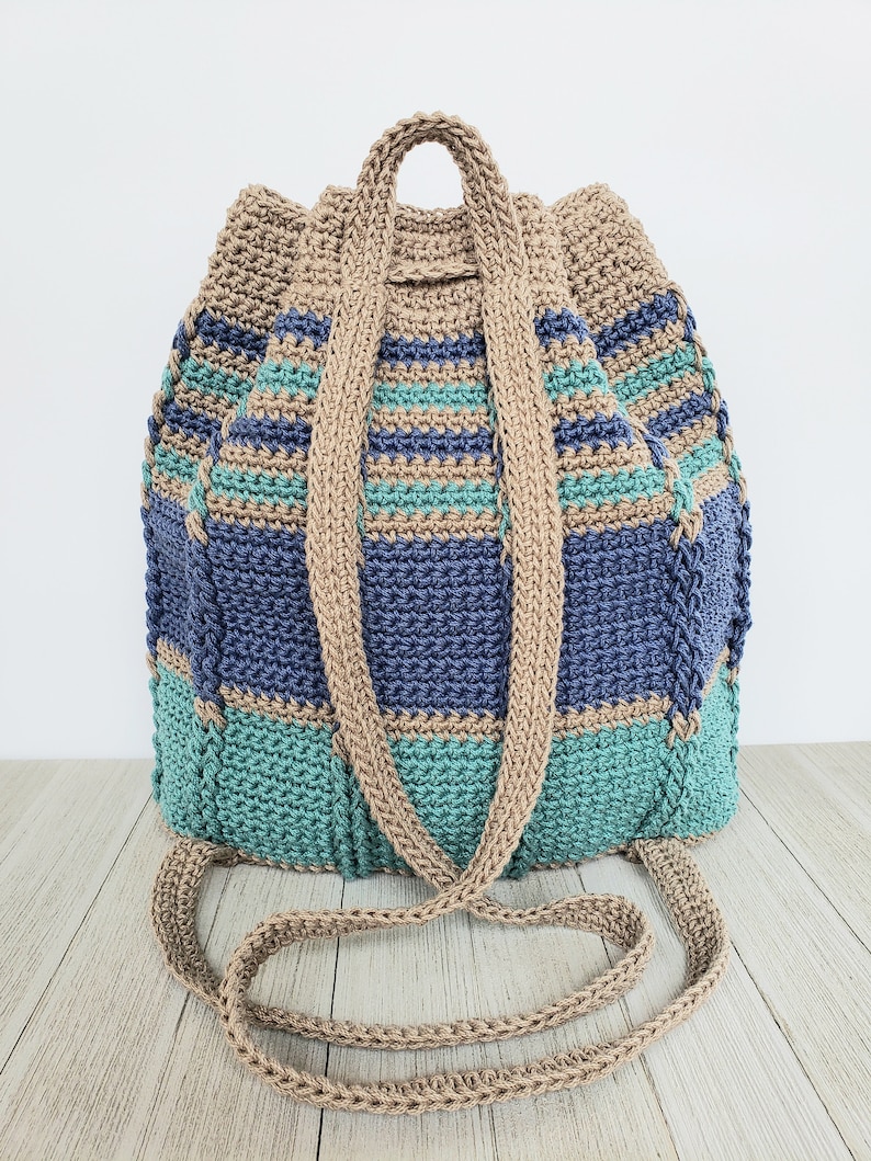 Crochet Bag PATTERN Cable Stripes Backpack Drawstring Bag Pattern Striped Bag Pattern DIY Crochet Backpack Drawstring Purse image 6