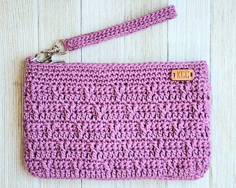 Crochet Wristlet Purse - Lilac Crochet Mini Bag - Light Purple Wristlet - Zipper Pouch Bag - Boho Wristlet Pouch - Zipper Wristlet