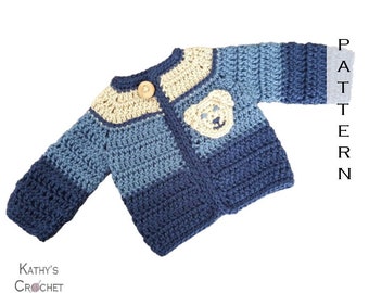 Crochet Baby PATTERN - Baby Boy Puppy Sweater - Baby Cardigan Pattern - Sweater for Baby Boy - Dog Newborn Infant Sweater