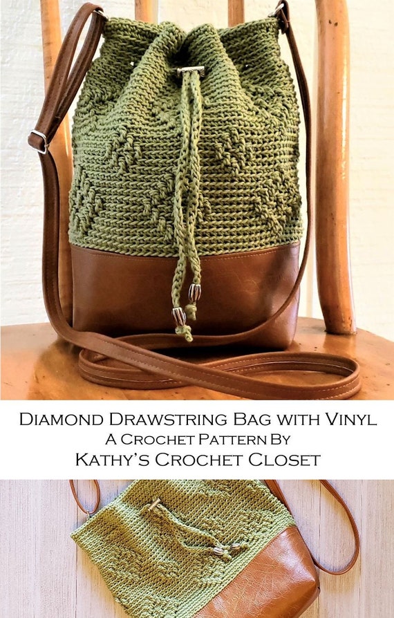 Crochet Bag PATTERN Diamond Drawstring Bag With Vinyl Bottom DIY