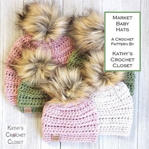 Crochet Baby Hat PATTERN Market Baby Hat Baby Beanie Pattern Crochet Baby Beanies Toddler Baby Preemie Hat Pattern 5 Sizes image 2