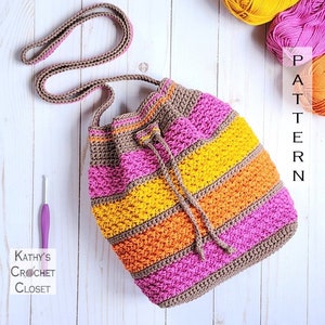 Patrón de bolso con cordón de rayas de crochet (Descarga PDF)