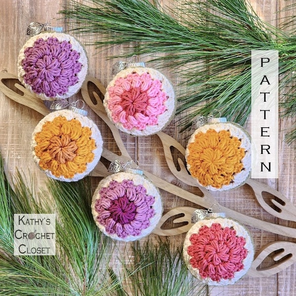 Crochet Ornament PATTERN - Dahlia Christmas Bauble Pattern - Crochet Ball Ornament -Crochet Christmas Decoration - Crochet Holiday Decor