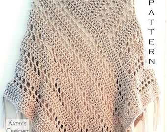 MOTIF de poncho au crochet - poncho de week-end facile - poncho avec franges - motif de poncho bohème - poncho à gâteau en fil - motif de poncho facile