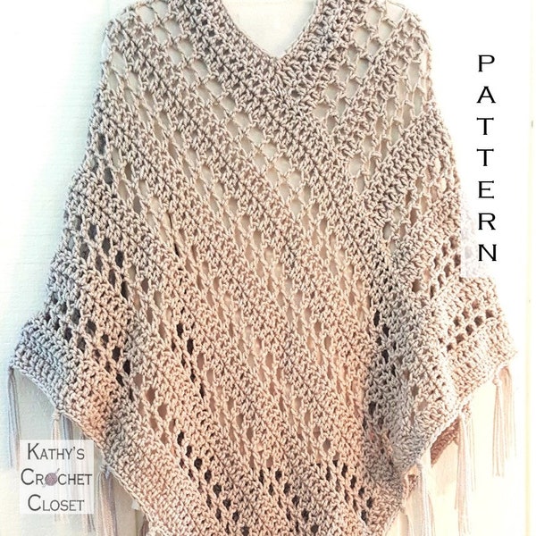 Crochet Poncho PATTERN - Easy Weekend Poncho - Poncho with Fringe Pattern - Boho Poncho Pattern - Yarn Cake Poncho - Easy Poncho Pattern