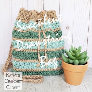 Crochet Bag PATTERN Succulent Drawstring Bag DIY Crochet Bag Crochet Crossbody Bag Pattern Crochet Drawstring Bag Pattern image 7