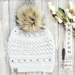 Crochet Hat PATTERN - Olympia Beanie - Slouchy Winter Hat Pattern- DIY Woman&#39;s Crochet Hat Pattern - Crochet Beanie Pattern