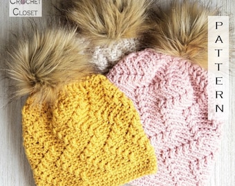 Zigzag Beanie - Crochet Raised Design Hat PATTERN in 3 Sizes (PDF Download)