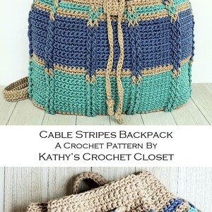 Crochet Bag PATTERN Cable Stripes Backpack Drawstring Bag Pattern Striped Bag Pattern DIY Crochet Backpack Drawstring Purse image 8